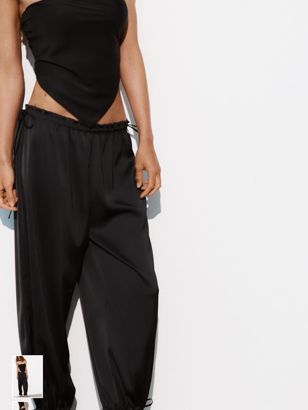 Zara Black Satin Drawstring Joggers